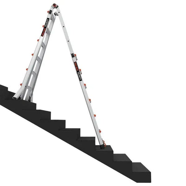 Little Giant Velocity Multifunktionsleiter aus Aluminium auf einer Treppe stehend für sicheren Halt