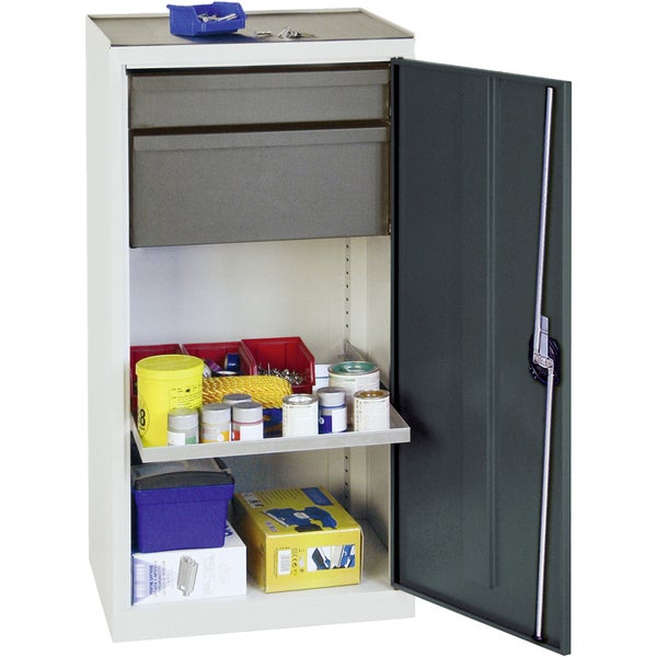 Werkstattschrank mit Regalen und Schubladen zur Aufbewahrung