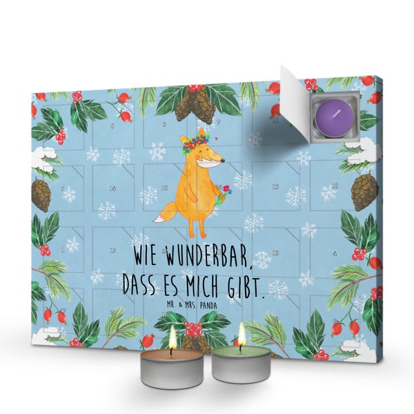 Mr. & Mrs. Panda Duftkerzen Adventskalender Fuchs Blumen - Blau Pastell