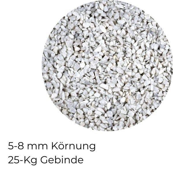 Kieselsteine Garten Carrara Weiß Zierkies Ziersplitt Splitt 5-8 mm 25 kg Aquarium Kies Marmorkies Steinteppich Zierstein Weiß