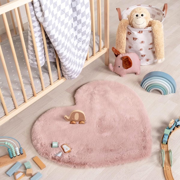 JUNG 4Living Teppich Kinderzimmer Herz 80x80 cm, Rosa, Moderner Kinderteppich für Schlafzimmer, Pflegeleicht & Waschbar, Mädchen Design