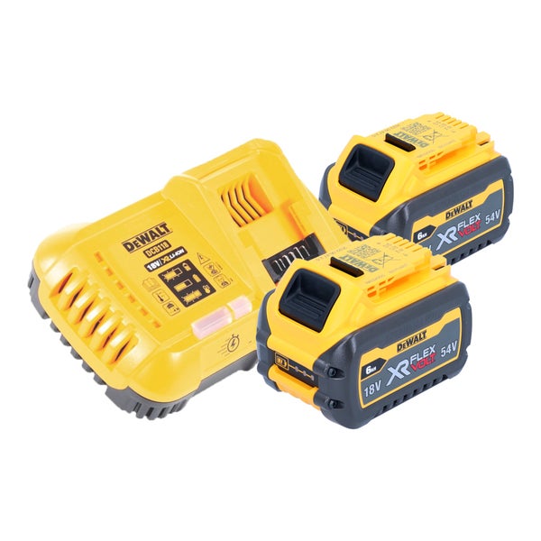 DeWalt Ladegerät DCB118 mit zwei 18 Volt und 54 Volt Flexvolt Lithium Ionen Akkus mit 6 Amperestunden Kapazität