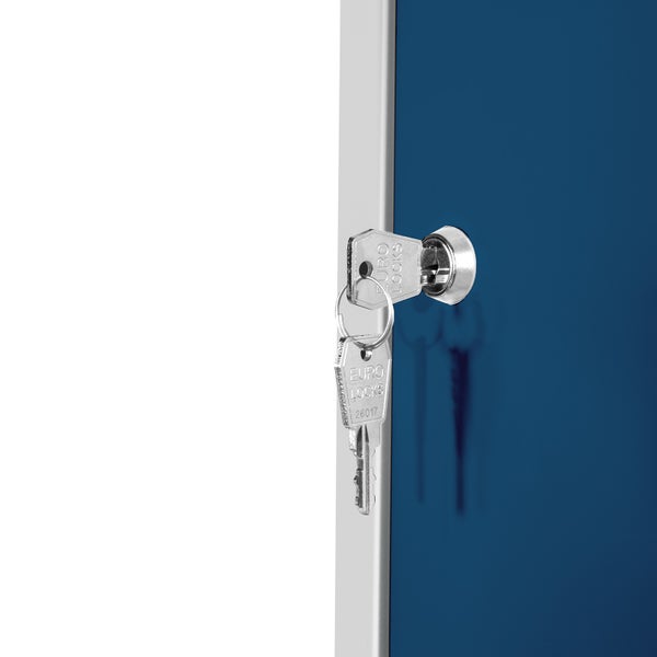 PROREGAL Mega Deal | 3x Schließfachwürfel Blocky mit Zylinderschloss + 2 Schlüssel | HxBxT 40x40x40cm | Lichtgrau/Blau | Tresor, Schließfach