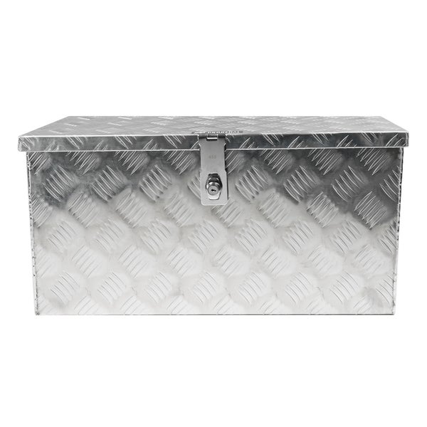 Aluminium-Transportbox mit Riffelblech-Oberfläche und verschließbarem Metallverschluss.