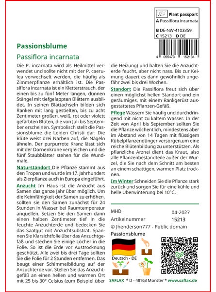 SAFLAX  - Passionsblume - Passiflora incarnata - 5 Samen