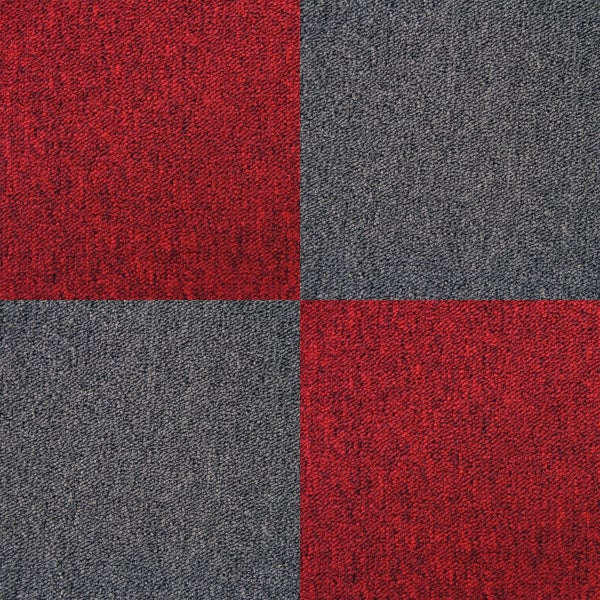 40 Teppichfliesen 50 x 50cm Fieberrot & Kohle-Schwarz 10m²