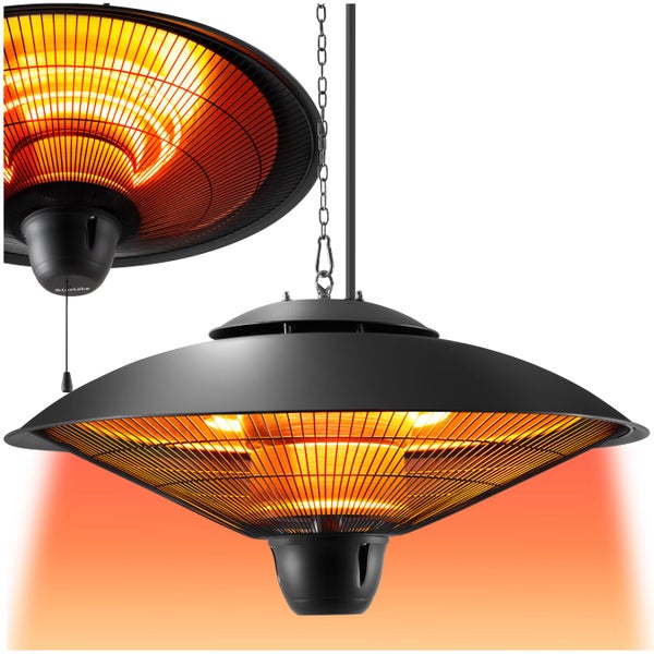 Schwarzer Hängeheizstrahler mit Kettenaufhängung