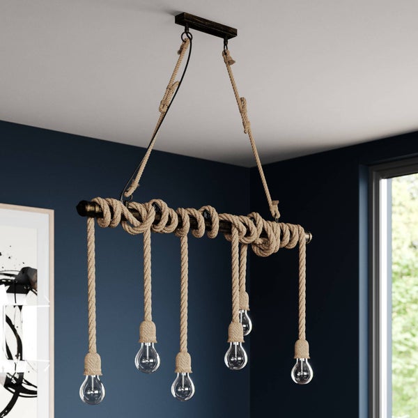 Lindby Pendelleuchte Hajo (Retro, Vintage Antik) in Braun aus Metall (6 flammig E27) - Deckenlampe Esstischlampe Hängelampe Hängeleuchte Wohnzimmerleuchte
