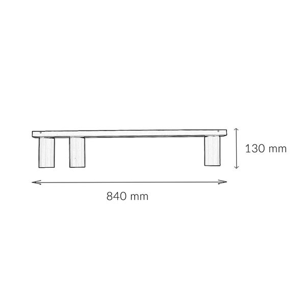 Technische Zeichnung eines Tisches mit den Maßen 840 Millimeter Breite und 130 Millimeter Höhe