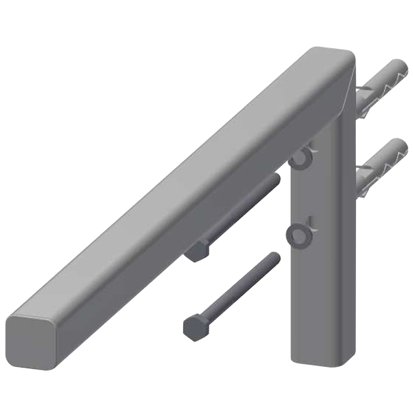 Wandkonsole aus Metall mit Befestigungsset bestehend aus zwei Schrauben und zwei Dübeln.