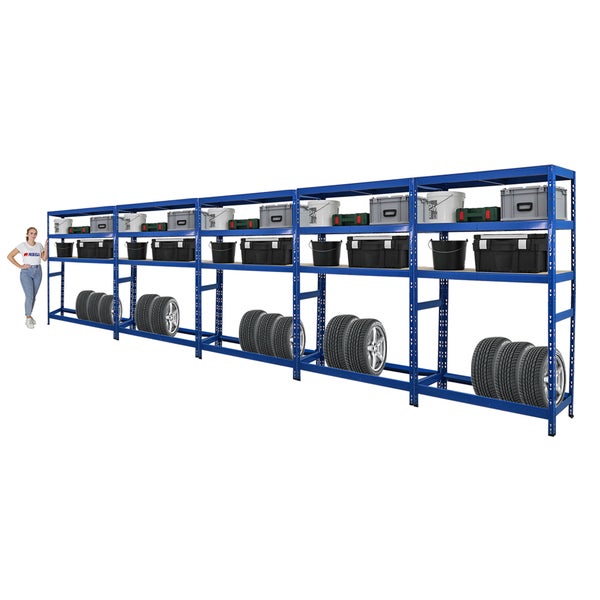 PROREGAL Mega Deal 5x Reifenregal Tiger HxBxT 180 x 120 x 40 cm bis zu 6 Reifen auf 1 Ebene mit 3 Fachboden Blau