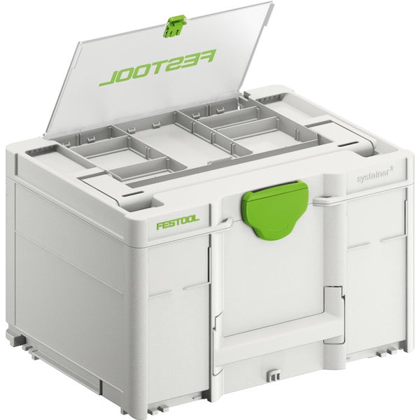 Festool Systainer³ Organizer mit transparentem Deckel und variabel einsetzbaren Kleinteilefächern.