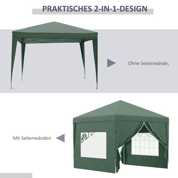 Outsunny Pavillon ca.3x3m, wasserabweisend Stabil Winterfest Pop-up Faltpavillon, UV Schutz 50+, Faltbar Partyzelt Gartenzelt mit 4 Seitenteilen Tasche Gartenpavillon für Camping Garten, Grün