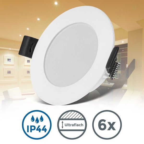 LED Einbaustrahler Sechserpackung mit IP44 Schutzart und extraflachem Design