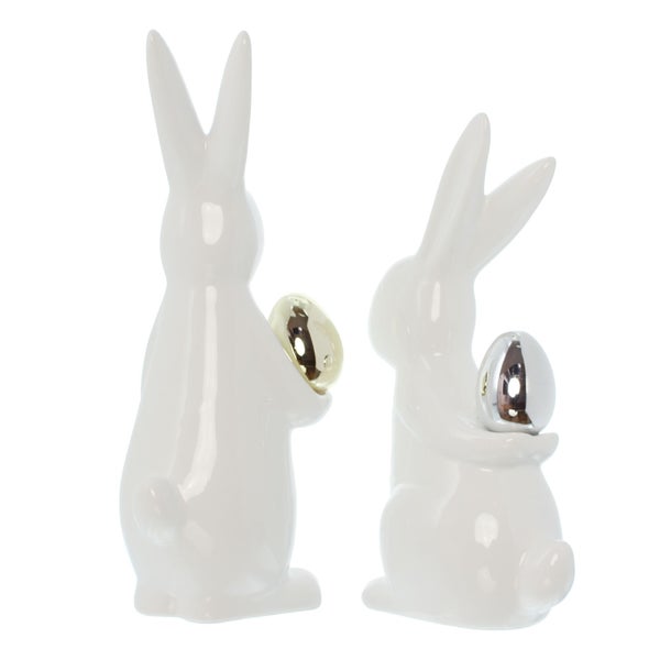 FRANK FLECHTWAREN | Osterhase Classical, 2er Set, PORZELLAN, Höhe 20 cm, 23 cm