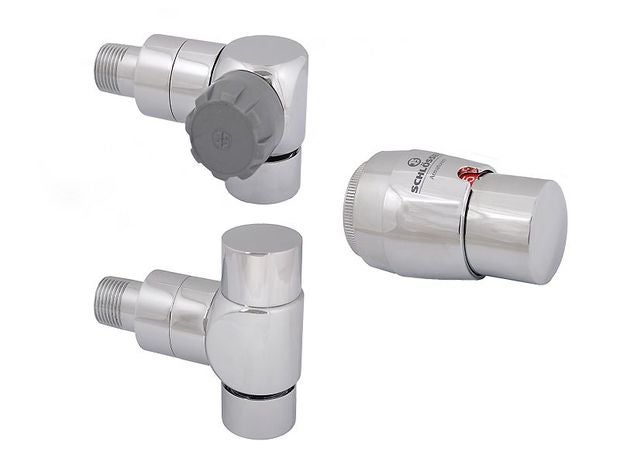 Schlösser Heizkörper Armaturen Set verchromt mit Thermostatkopf und Winkel Ventilen
