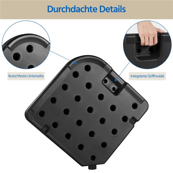 Detailansicht einer Pflanzroller-Unterseite mit Antirutsch-Funktion und integrierter Griffmulde