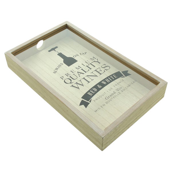 Sammelbox für Weinkorken aus Holz mit Glasfront und Aufdruck Premium Quality Wines.