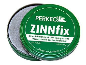 PERKEO ZINNfix Zinn Salmiakstein 100 Gramm Dose zum Reinigen und Vorverzinnen von Kupferstücken