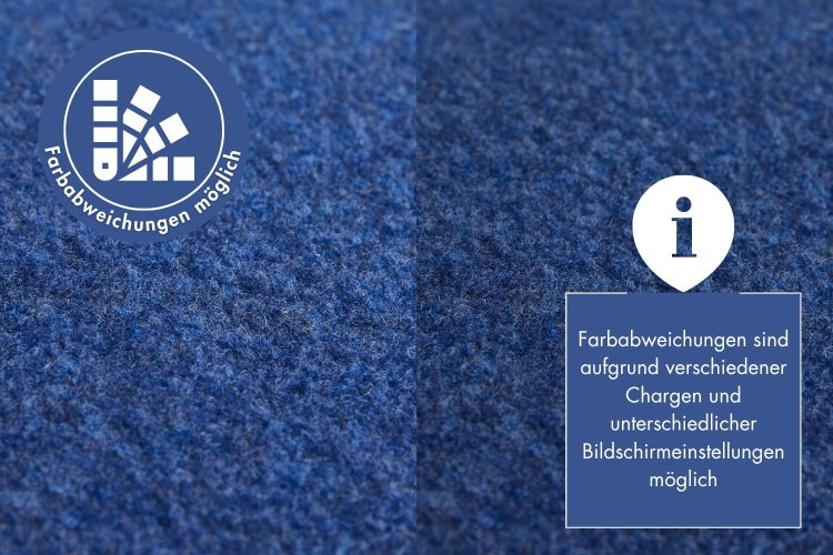 Strukturaufnahme von Teppichboden mit Hinweis zu möglichen Farbabweichungen aufgrund verschiedener Produktionschargen und Bildschirmeinstellungen