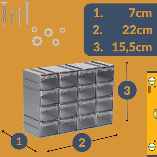 Sortimentskasten erweiterbar 16 Fach Sortierkasten Schubladen Organizer Kleinteilemagazin Sortimentsboxen