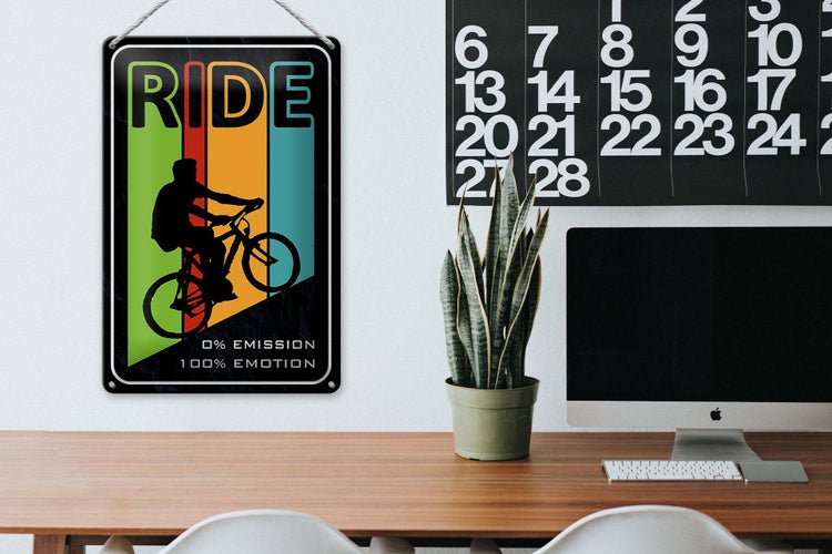 Blechschild Spruch 20x30cm Ride Bike Fahrrad 0% Emission