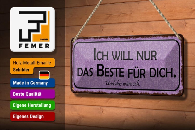 Blechschild Spruch 27x10cm ich will nur das Beste für dich Dekoration