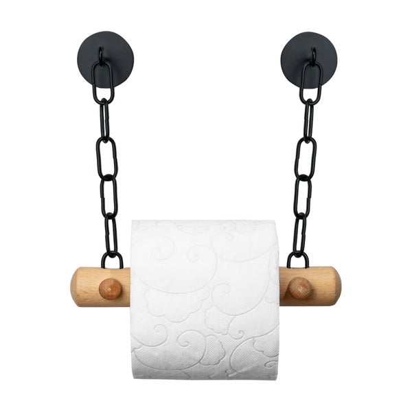 Toilettenpapierhalter mit Holzrolle und Kettenaufhängung