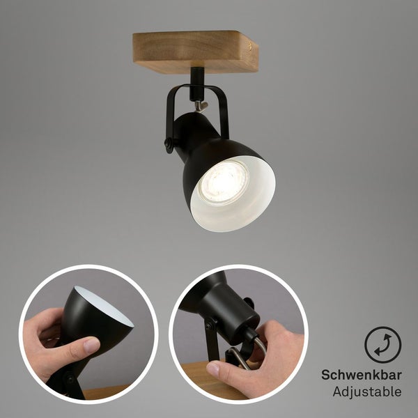 Wandleuchte Wandspot Schwenkbar Retro GU10 35 W schwarz Holz-Metall Briloner