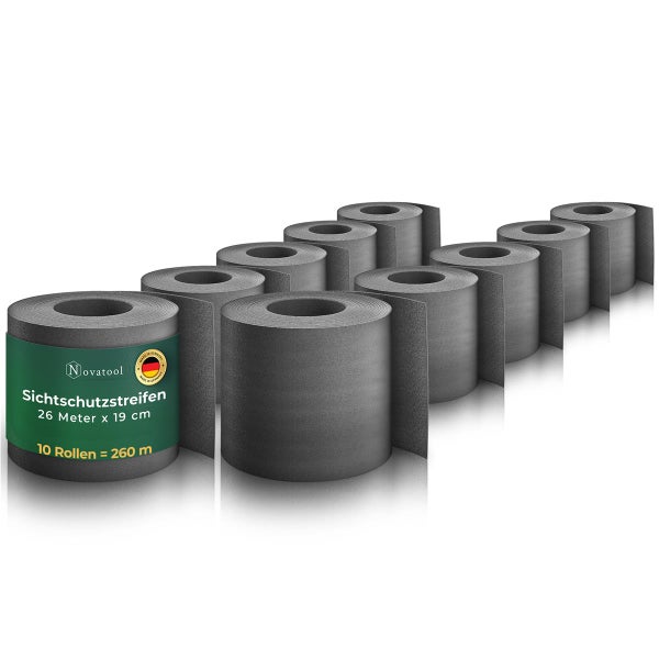 Novatool PREMIUM PP 260m Zaunsichtschutzrollen Anthrazit für Doppelstabmattenzaun für 100 Reihen Sichtschutzstreifen Zaun Gittermattenzaun Sichtschutzstreifen langlebig & witterungsbeständig