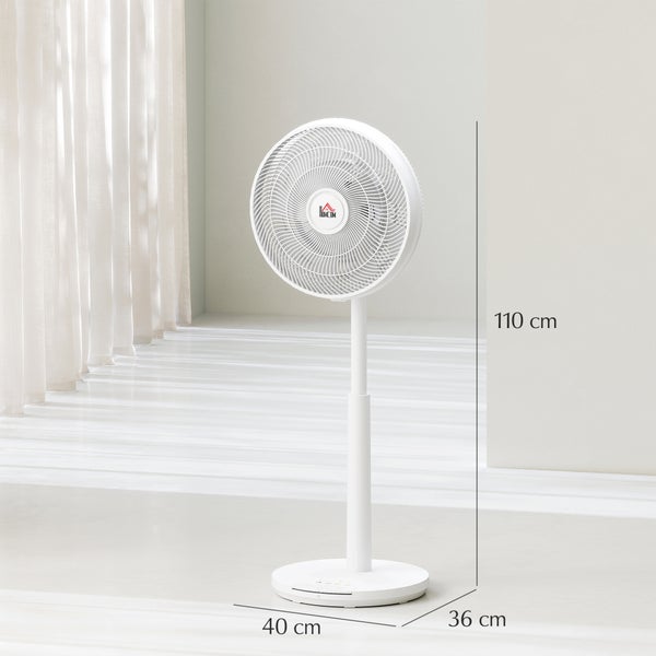 HOMCOM Standventilator leise mit Fernbedienung, Ventilator mit 12 Geschwindigkeitsstufen, Timer, Neigung & Oszillation einstellbar, Schlafmodi, Weiß