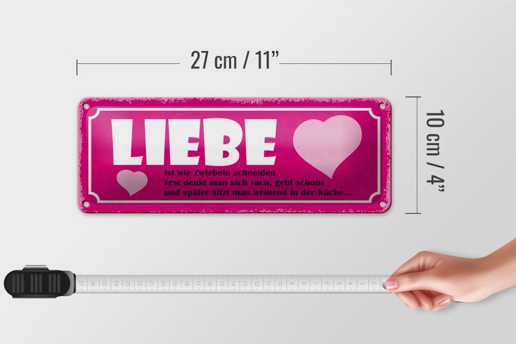 Blechschild Spruch 27x10cm Liebe ist wie Zwiebeln schneiden Dekoration
