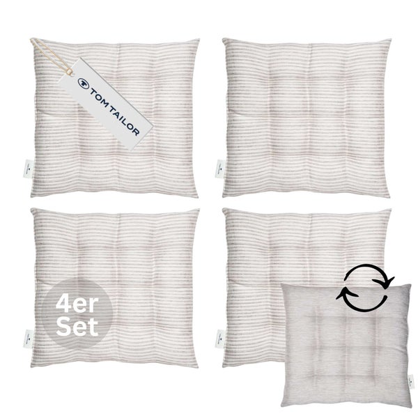 Tom Tailor Stuhlkissen im Vierer-Set, quadratisch mit Streifenmuster, Tom Tailor Logo.