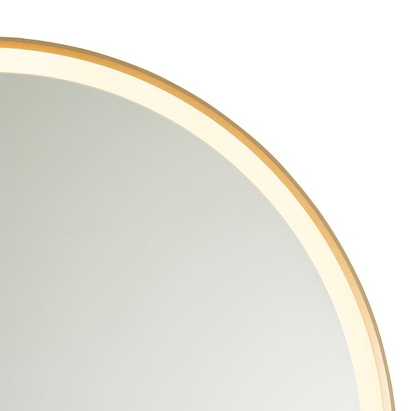 Detailansicht eines runden Spiegels mit Beleuchtung