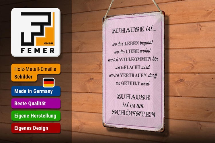 Blechschild Spruch 20x30cm Zuhause ist es am schönsten