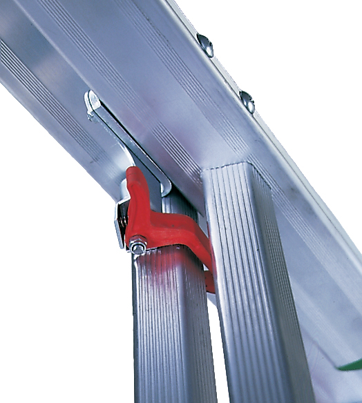 Detail einer Aluminiumleiter mit roter Verriegelung
