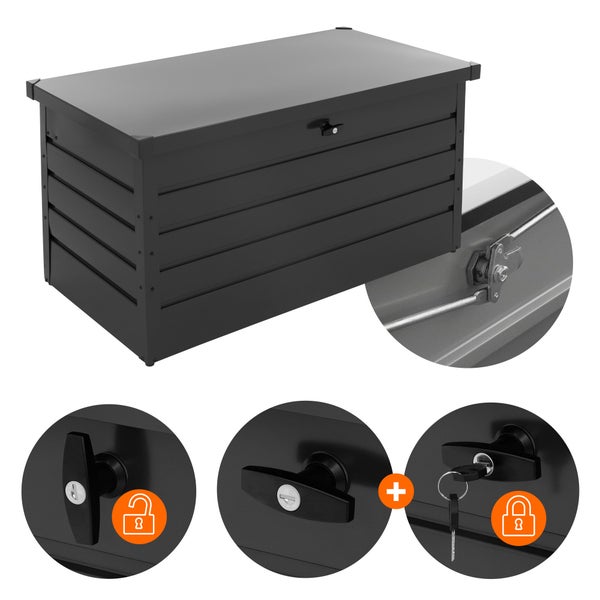 ML-Design Metall Auflagenbox 350 Liter, 120x56,5x63 cm, Anthrazit, wasserdicht, abschließbar inkl. 2 Schlüssel, Gasdruckfeder, Outdoor Kissenbox Garten Aufbewahrungsbox Gartentruhe Gartenbox Gerätebox