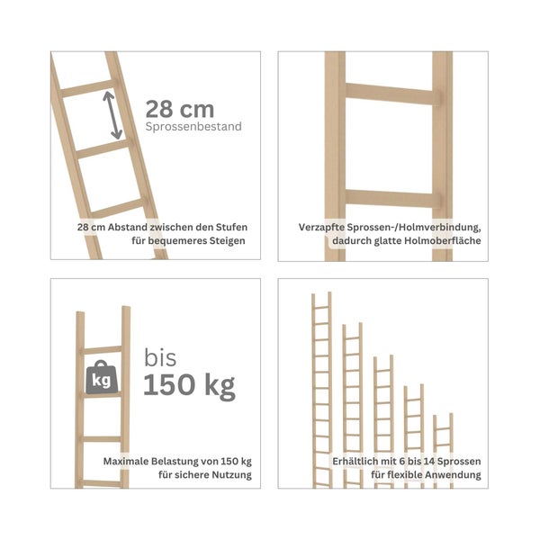 PROREGAL Sprossen-Anlegeleiter Holz Ohne Traverse 6 Sprossen