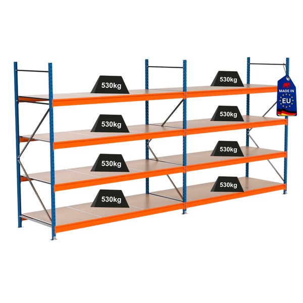 Lagerregal mit Regalböden und einer Traglast von 530 Kilogramm, Hergestellt in der EU Siegel