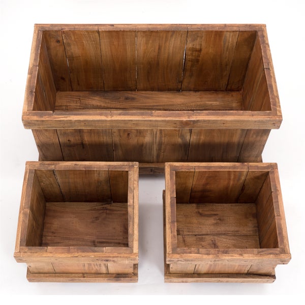 Übertopf-Set FLOWERPOT 3-tlg. Recyclingholz massiv,  2 verschiedene Größen naturfarben