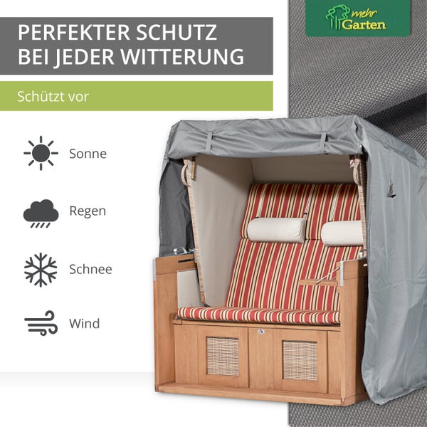 Mehr Garten Strandkorb Schutzhülle Winterfest I Abdeckung Gartenmöbel Winterfest I Gartenmöbel Abdeckung Wasserdicht I UV-beständig & wetterfest I 165x100x165/140cm I Oxford 600D Gewebe
