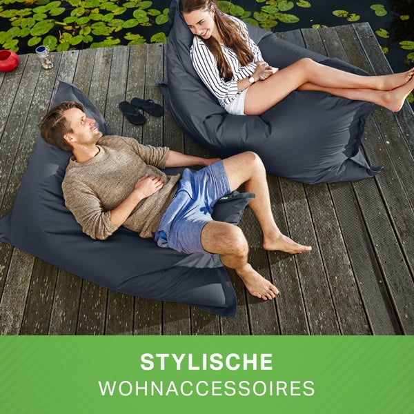 Green Bean Sitzsack XXL 140x180cm 380 Liter Kinder & Erwachsene Bean Bag EPS Perlen Füllung Riesensitzsack Groß Draußen Outdoor Liegekissen Waschbar Wetterfest Lounge Sitzkissen Bodenkissen Stahlgrau