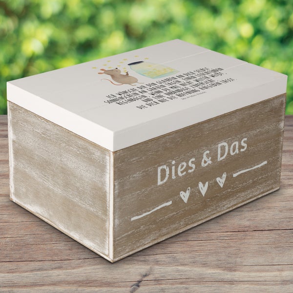 Mr. & Mrs. Panda 22 x 15 cm Holzkiste Maus Sterne - Weiß
