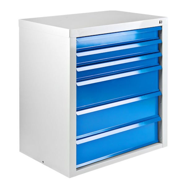 PROREGAL Schubladenschrank Kobra mit 6 Schubladen HxBxT 75 x 70 x 43,5 cm Lichtgrau Blau
