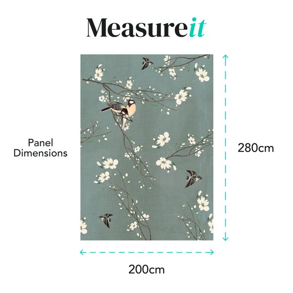 Abmessungen der Paneele mit Vogel- und Blütenmuster, 200 cm breit und 280 cm hoch