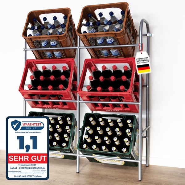 FLOORDIREKT Flaschenkastenständer Rocket - Regal mit Wandbefestigung - Grau - Für 6 Kästen - 96 x 32,5 x 115,5 cm