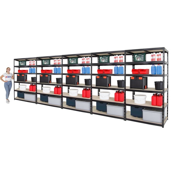 PROREGAL Mega Deal 5x Schwerlastregal Giant Tiger XL HxBxT 220 x 120 x 60 cm Fachlast 265 kg 6-Ebenen Schwarz