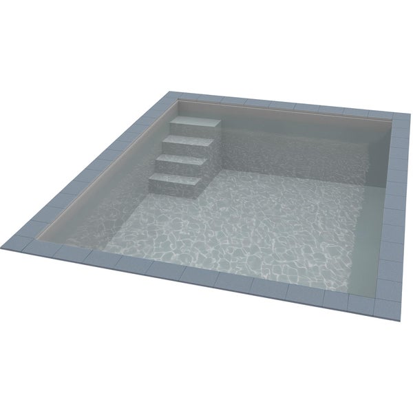 Quadratischer Pool mit integrierter Ecktreppe und umlaufenden Randsteinen.