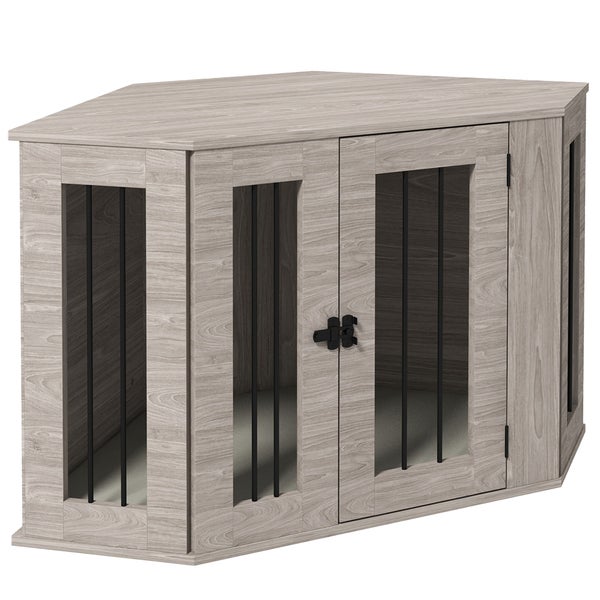 PawHut Hundekäfig, Eckige Hundehütte Hundebox mit Kissen, Hundehaus mit Türriegel, Haustierkäfig für mittelgroße Hunde, Walnuss, 104 x 55 x 63 cm