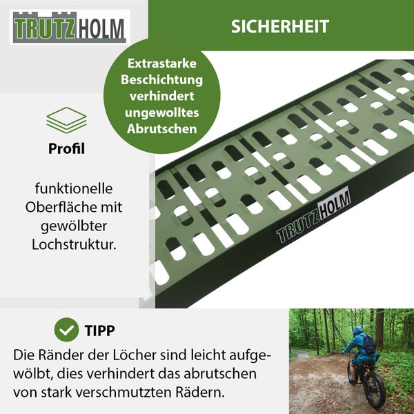 TRUTZHOLM 2 x Auffahrrampen klappbar 228 cm Traglast 680 kg Alu oliv gelocht Rampen Motorradrampen